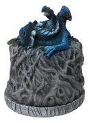Blue Wyrmling Dragon Sleeping On Tree Of Life Stump Cone Incense Burner Figurine