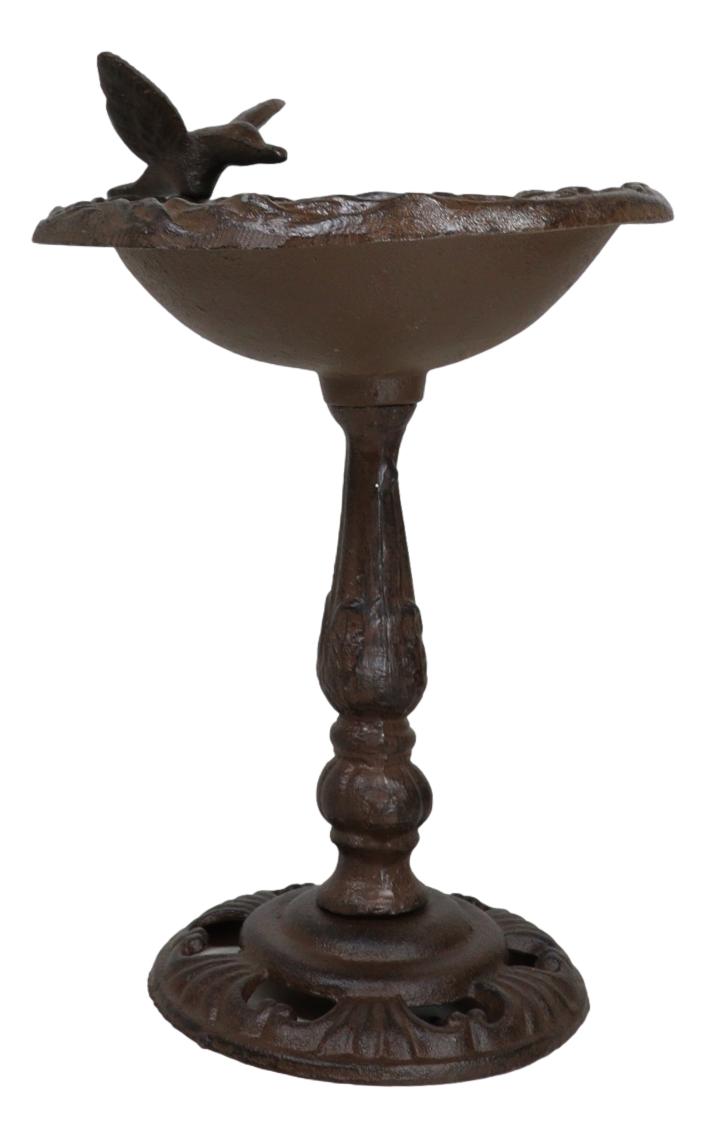 Rustic Cast Iron Hummingbird Hovering Over Nest Garden Bird Feeder Bath 12"H