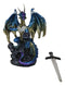 Blue Metallic Ice Knight Dragon With Orb and Gothic Sword Letter Opener Figurine