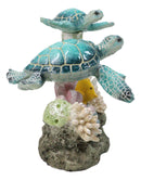 Marine Ocean Blue Sea Turtles Family With Yellow Fish And Coral Reef Figurine