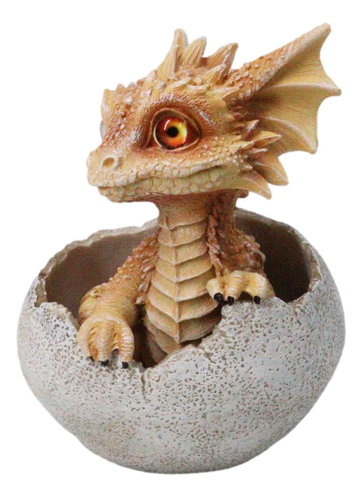 Ebros Orange Clay Colored Dragon Hatchling in Egg Fantasy Figurine, 5 Inch