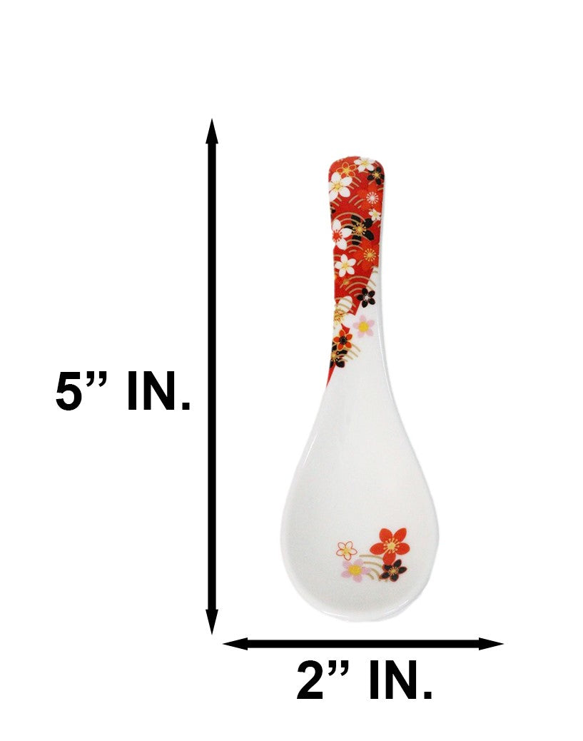 Set of 6 Sakura Cherry Blossoms Porcelain Asian Soup Spoons Japanese Ramen Pho