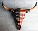 Rustic Western Patriotic USA American Flag Steer Bison Bull Cow Skull Wall Decor