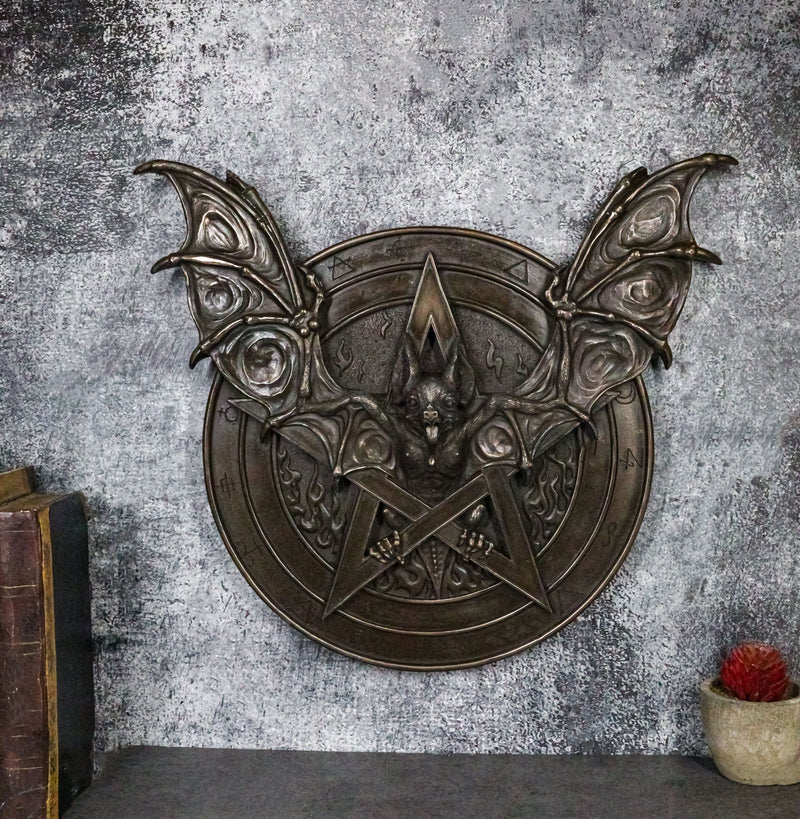 Gothic Nosferatu Bat Pentagram With Hell Fire Alchemy Symbols Wall Decor Plaque