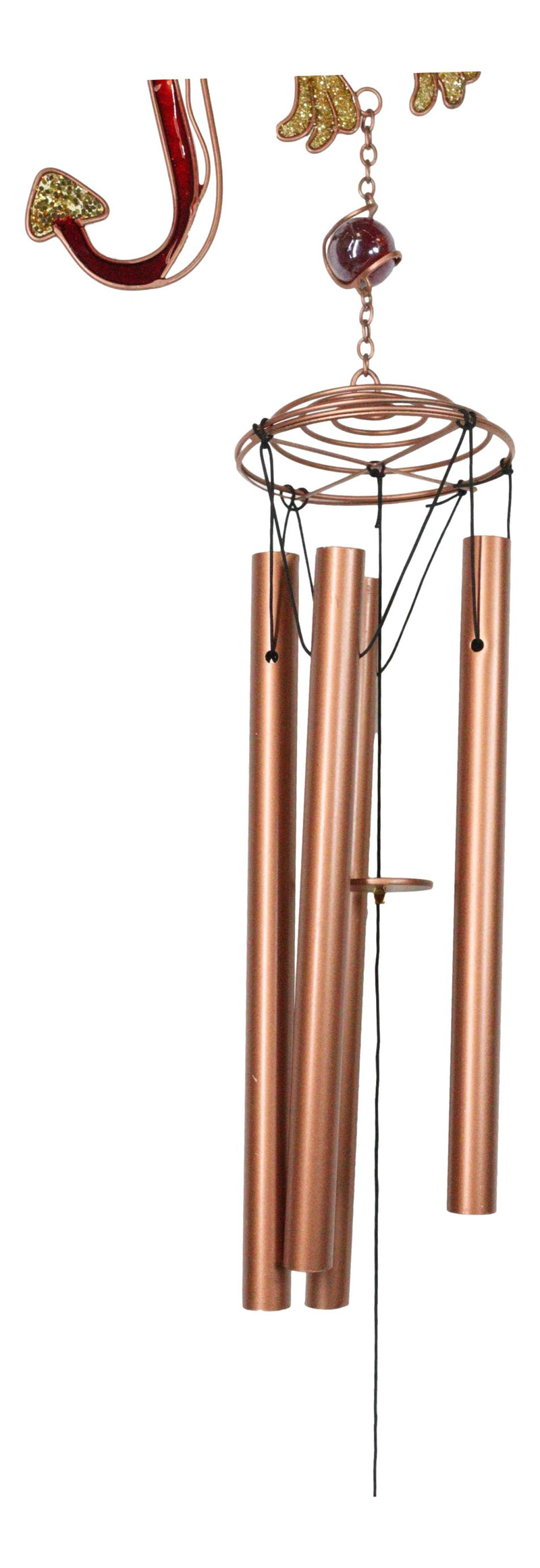 Medieval Fantasy Red Gold Fire Dragon Cross Art Glass Gemstones Metal Wind Chime