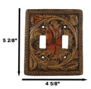 Set of 2 Western Tooled Floral Lace Faux Wood Wall Double Toggle Switch Plates