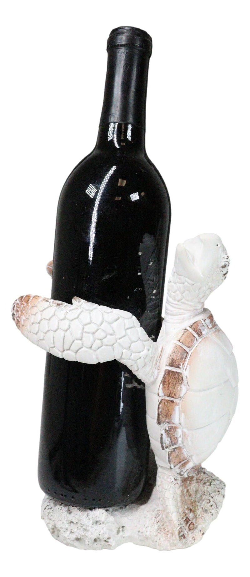 Nautical Marine Distressed Antique White Sea Turtle Wine Bottle Holder Figurine