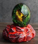 Green Dragon In Acrylic Glass Egg With Aqua Crystals And LED Lava Rock Bases