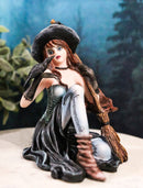 Gothic Black Witch Sorceress with Raven Crow and Magical Broomstick Figurine