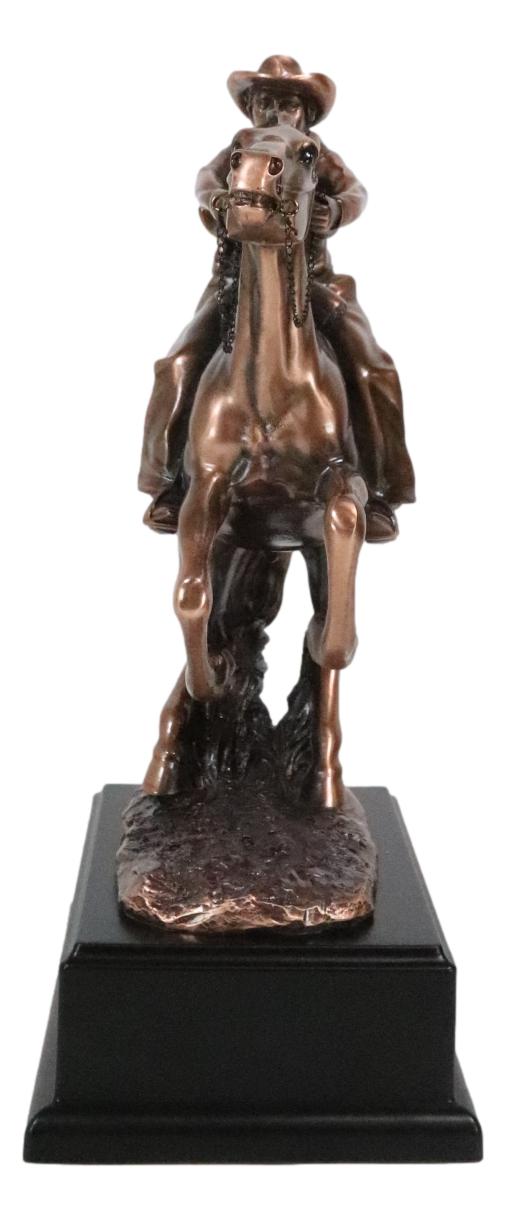 Rustic Western Wild Cowboy Bracing On A Galloping Horse Bronzed Resin Statue