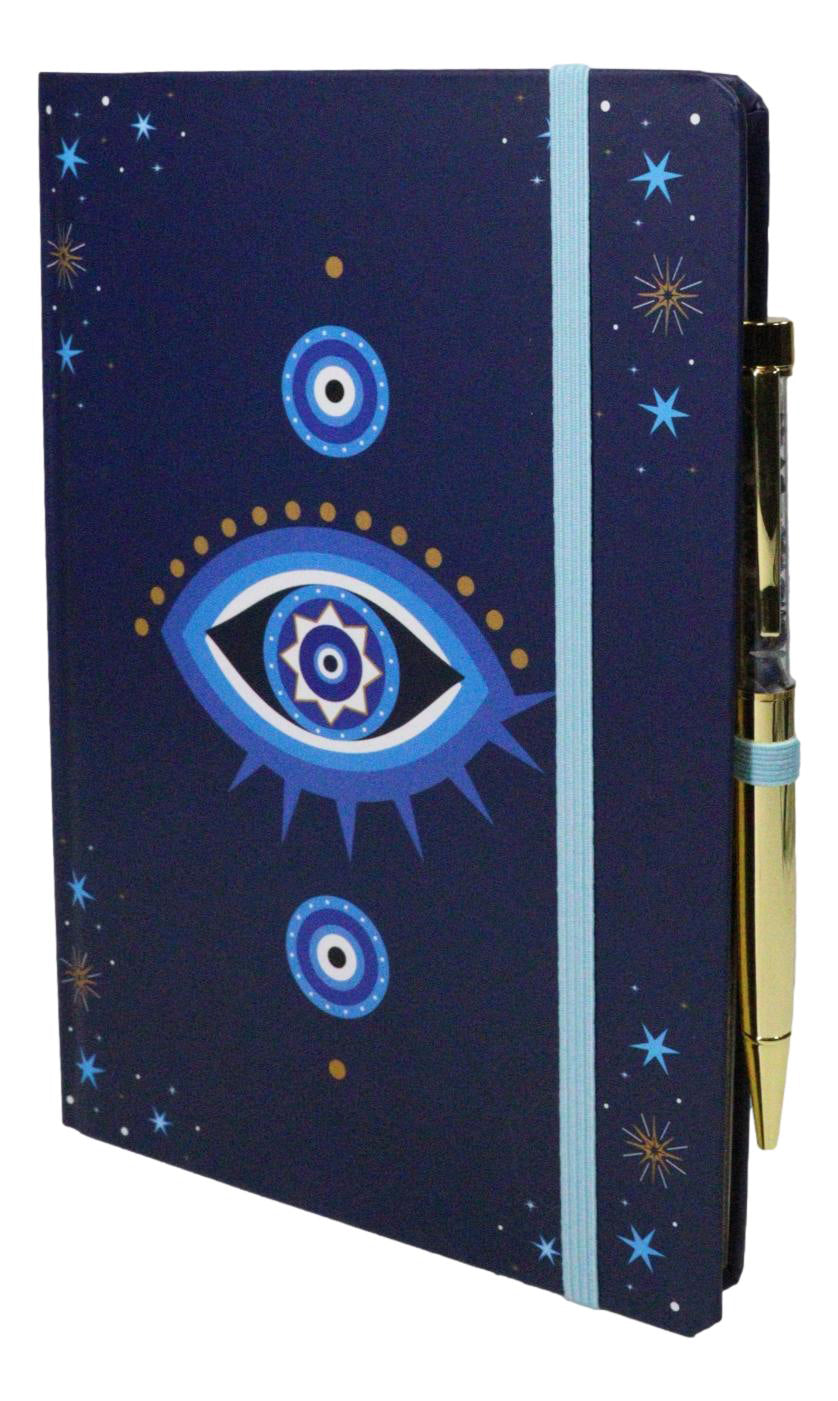 Ebros Wicca Blue All Seeing Evil Eye A5 Notebook Journal with Crystal Pen