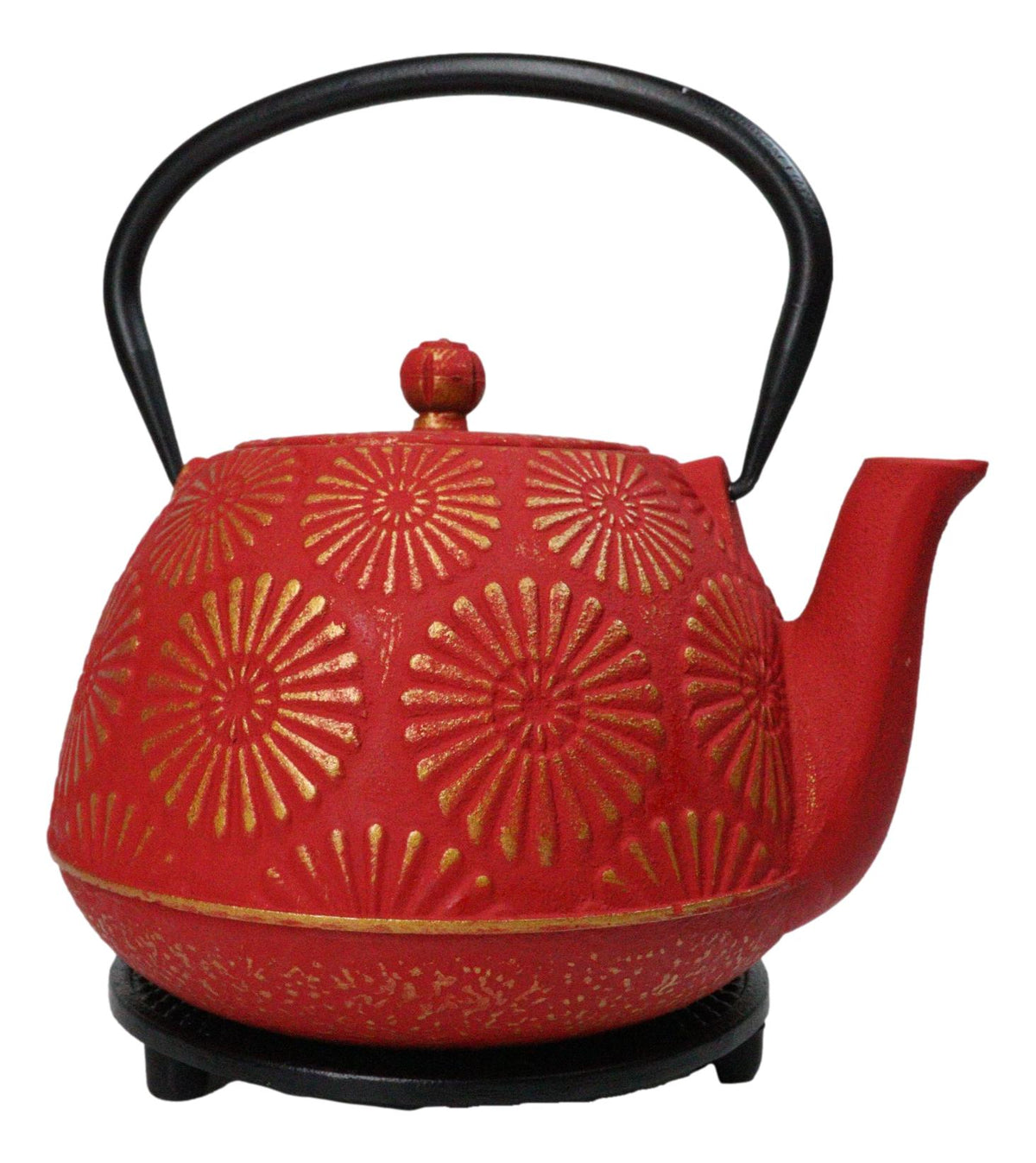 Round Hobnails Pattern Cast Iron Metal Tetsubin Teapot Trivet Stand 5"D