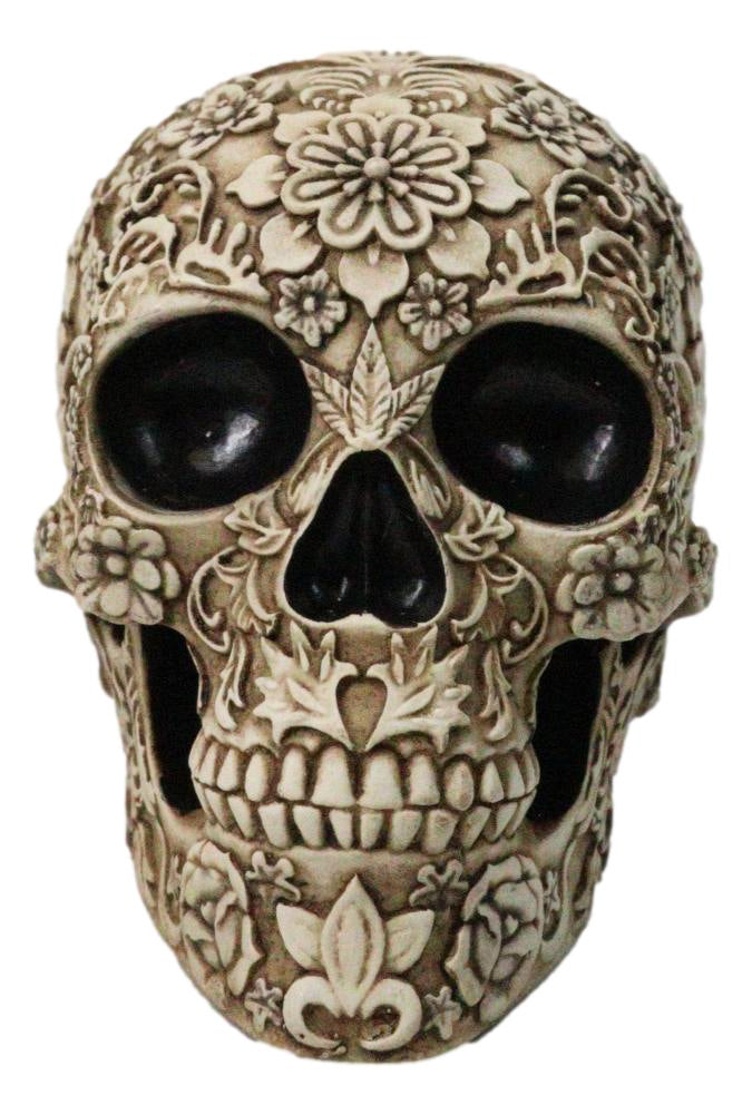 Ebros Gift Floral Bone Cream Sugar Skull Figurine with Rose Flower Designs
