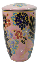 Japanese Fan Festival 15oz Porcelain Tea Mug With Lid & Stainless Steel Infuser