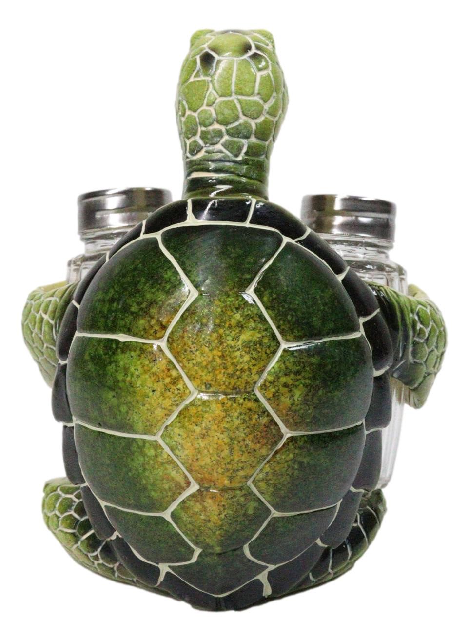 Marine Green Shell Sea Turtle Hugging Glass Salt Pepper Shakers Holder Figurine