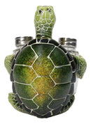 Marine Green Shell Sea Turtle Hugging Glass Salt Pepper Shakers Holder Figurine
