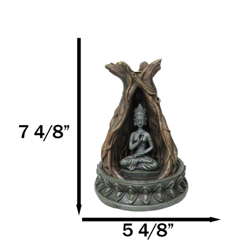 Amitabha Buddha Meditating Inside Tree Trunk Backflow Incense Burner Figurine