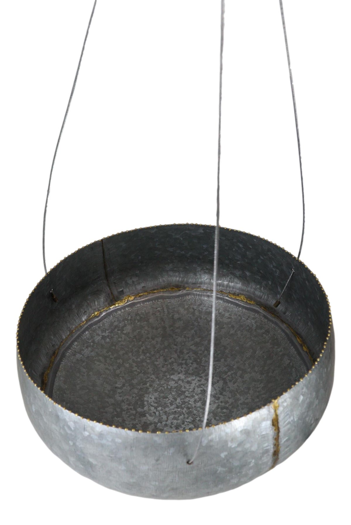 Farmhouse Rustic Galvanized Metal Gold Accent Hanging Round Wall Planter 11" Pot