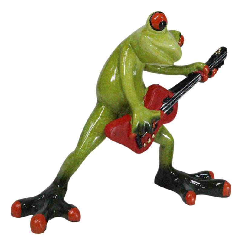 Wild Rock Band Electric Guitarist Green Toad Frog Rocking It Out Figurine