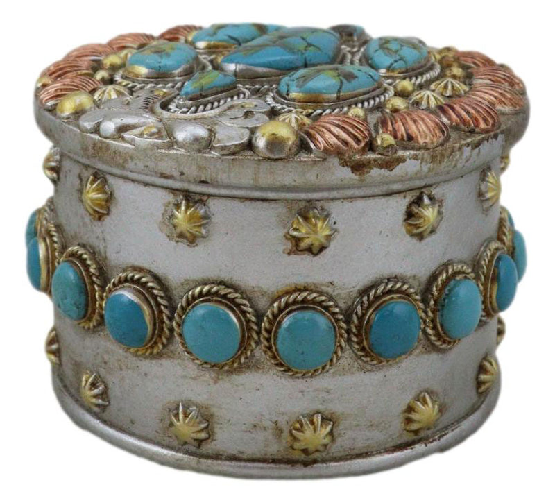 Set Of 2 Southwest Rustic Turquoise Red Rocks And Stones Vintage Trinket Boxes
