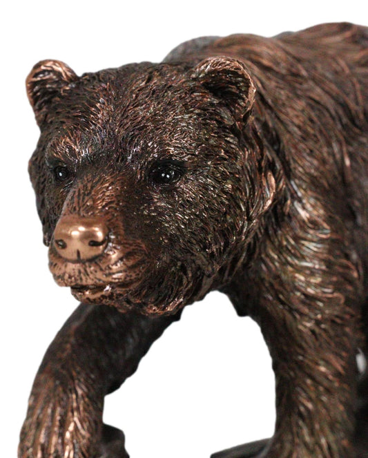 Pawing Grizzly Bear Statue 6.25"H Bronze Electroplated Resin Wildlife Figurine