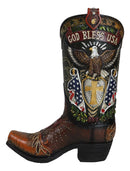 Rustic Western American Flag God Bless USA Eagle Seal Cowboy Boot Vase Planter