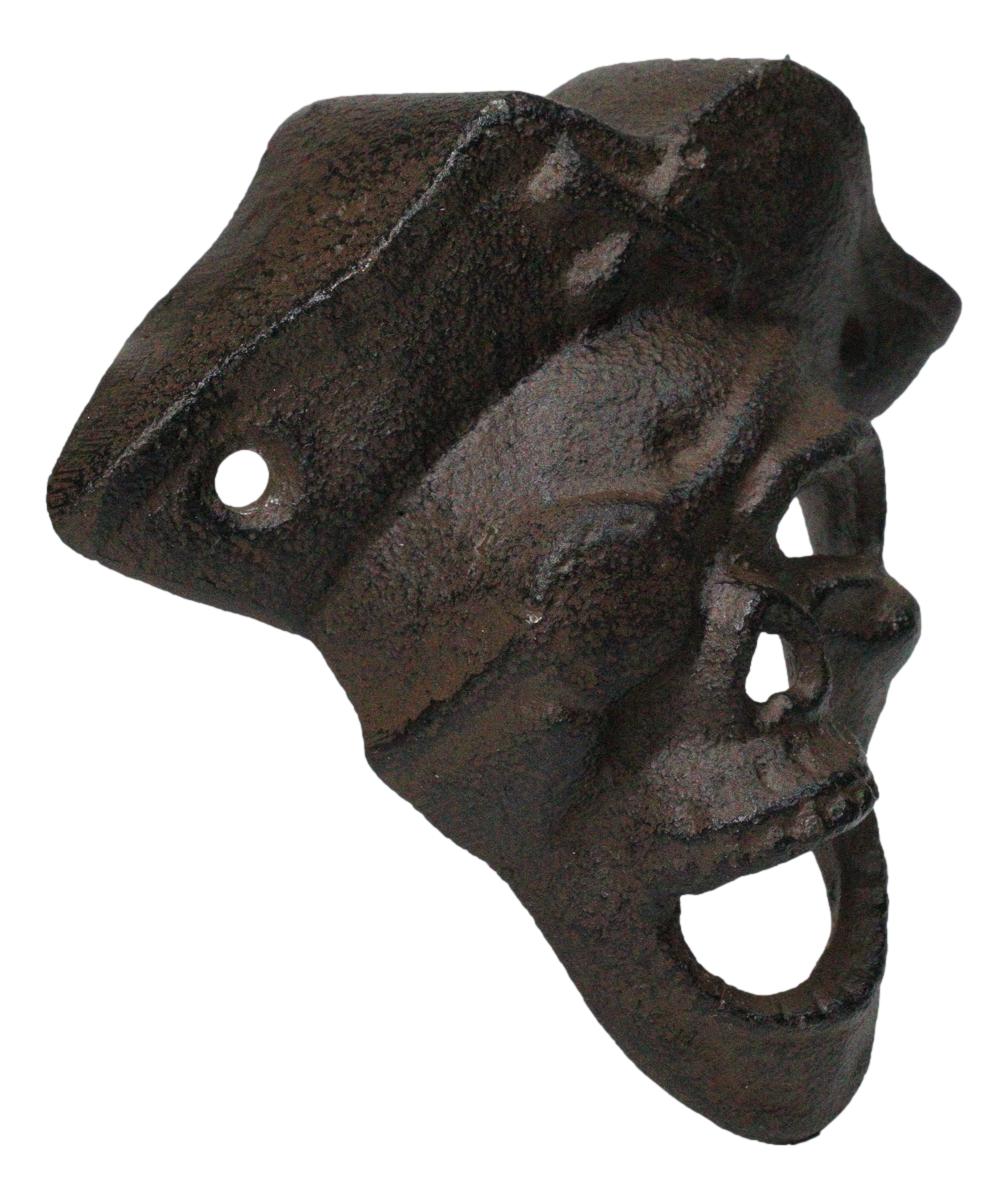 Set Of 2 Rustic Cast Iron Pirate Captain Skull Eye Patch Wall Bottle Openers