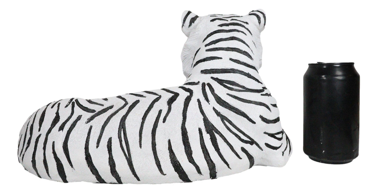 Large Siberian Ghost White Tiger Resting 15.5" Long Statue Home Garden Decor