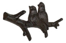 Set of 2 Cast Iron Rustic 2 Lovebirds Perching On Branch 2-Pegs Wall Hooks