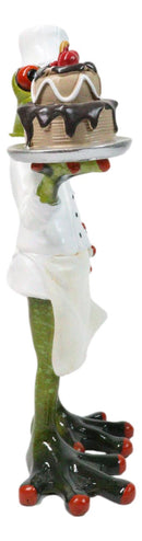 French Monsieur Baker Frog With Birthday Cake Decorative Figurine