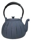 Dark Gray Wide Base Vertical Lines Design Medium Cast Iron Teapot 33oz Tea Pot