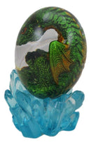 Green Fossil Dragon Hatchling Sleeping in Crystal Acrylic Glass Egg Figurine