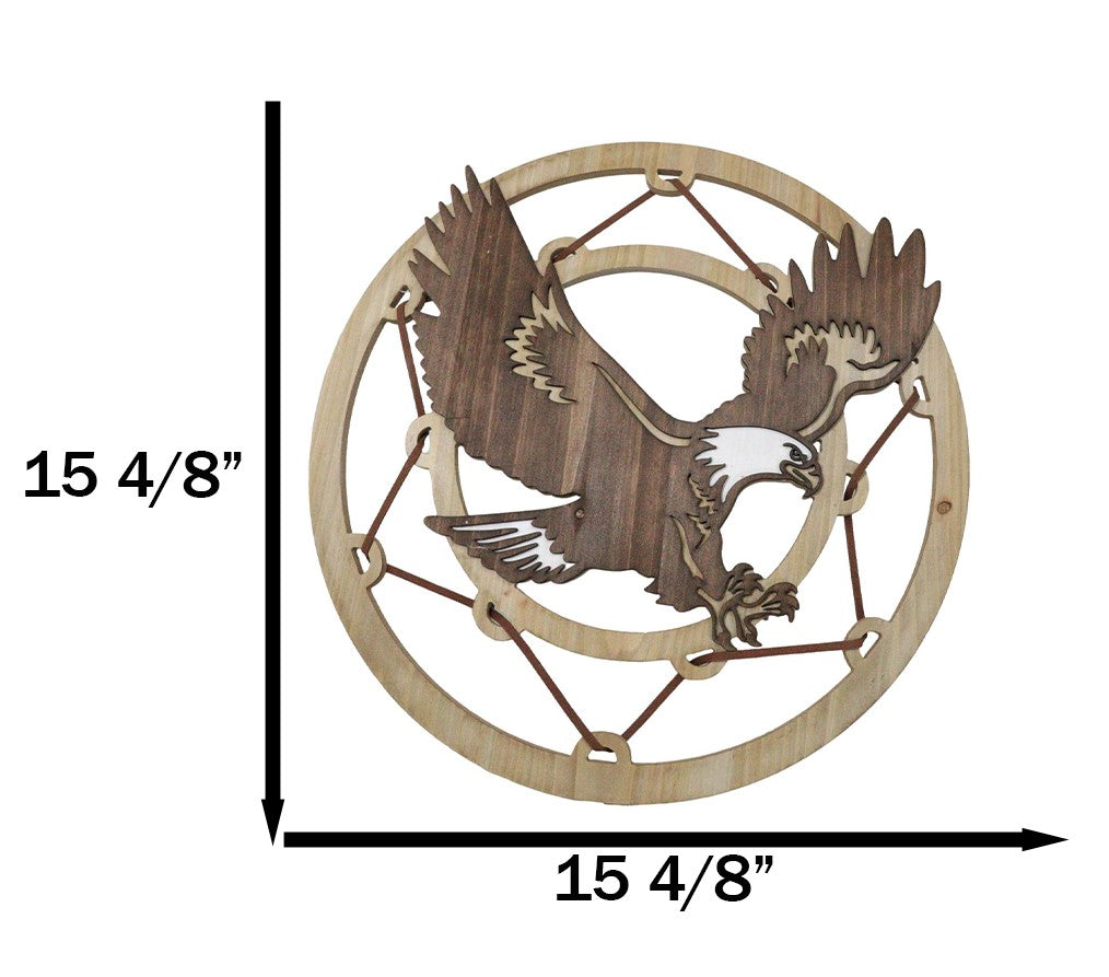 Rustic MDF Wood Flying Bald Eagle Dreamcatcher Web Circle Wall Decor Plaque