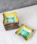 Pack Of 6 Green Midori Kannyu Porcelain Wavy Square Shaped Sauce Dishes 3oz