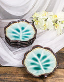 Pack Of 6 Crackle Green Midori Kannyu Ceramic Leaf Shaped Appetizer Salad Plates