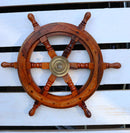 Nautical Marine Vintage Hardwood Wood & Brass Ship Steering Helm Boat Wheel 18"D