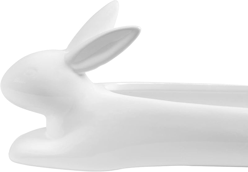 Pack Of 2 Bunny Rabbit White Ceramic Serving Platter Plate Cracker Dish Trays