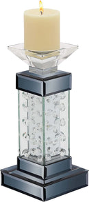 Modern Chic Beveled Floating Crystals Glass and Metal Pillar Candle Holder 11"H