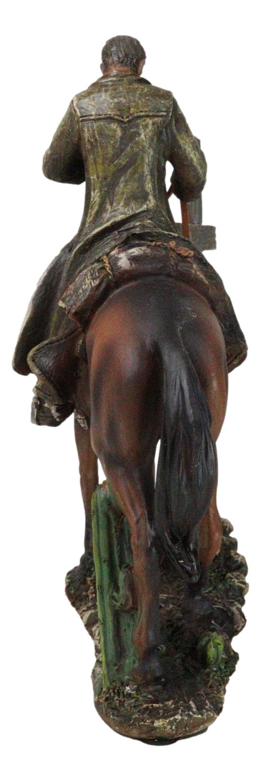 Western Cowboy in Solemn Prayer On Horse By Faded Cross And Cactus Figurine