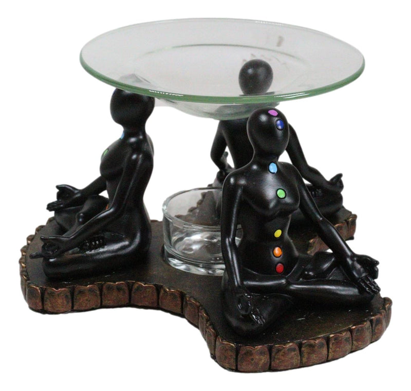 Chakra Zones Black Yoga Avatars Meditating On Lotus Candle Heat Oil Burner Decor