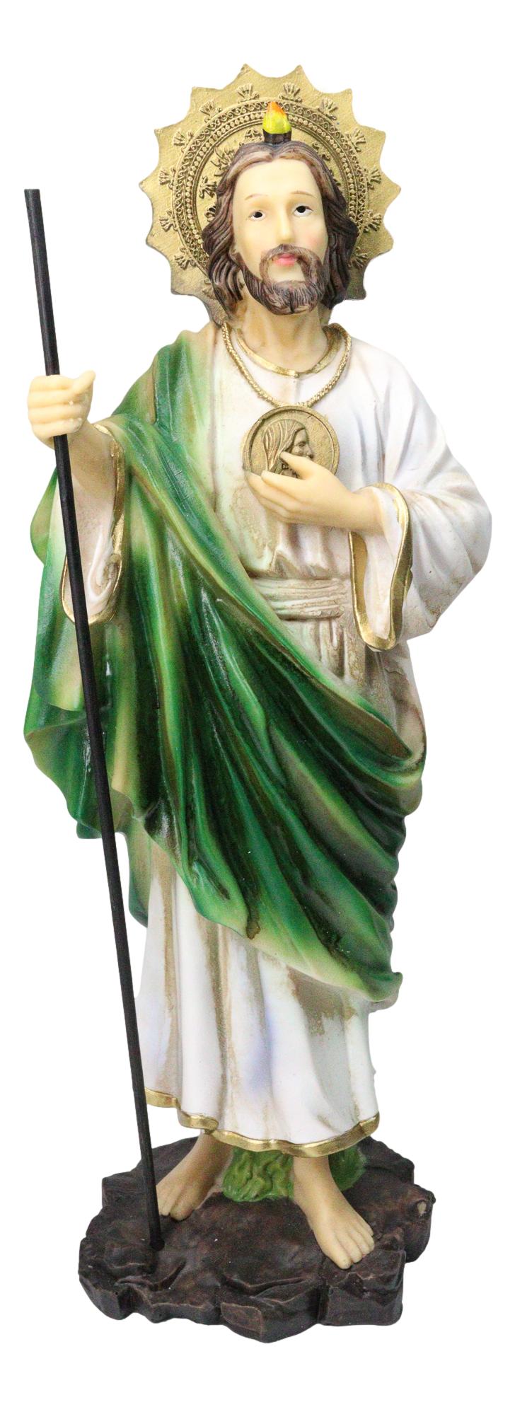 Saint Jude Thaddeus The Apostle with Holy Spirit Fire and Sun Medal Statue 12"H - Ebros Gift