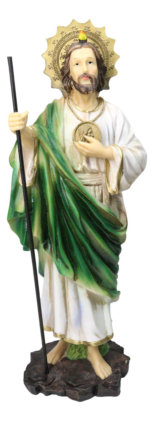 Saint Jude Thaddeus The Apostle with Holy Spirit Fire and Sun Medal Statue 12"H - Ebros Gift