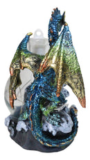 Metallic Frozen Sea Dragon Rising Above Waves by Glass Bottle With Ship Figurine