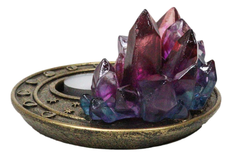 Wicca Magical Crystals Dish Votive Candleholder With Phases Of The Moon Symbols