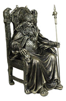 Norse Viking Odin The Alfather Sitting On A Throne with Raven Spear Statue