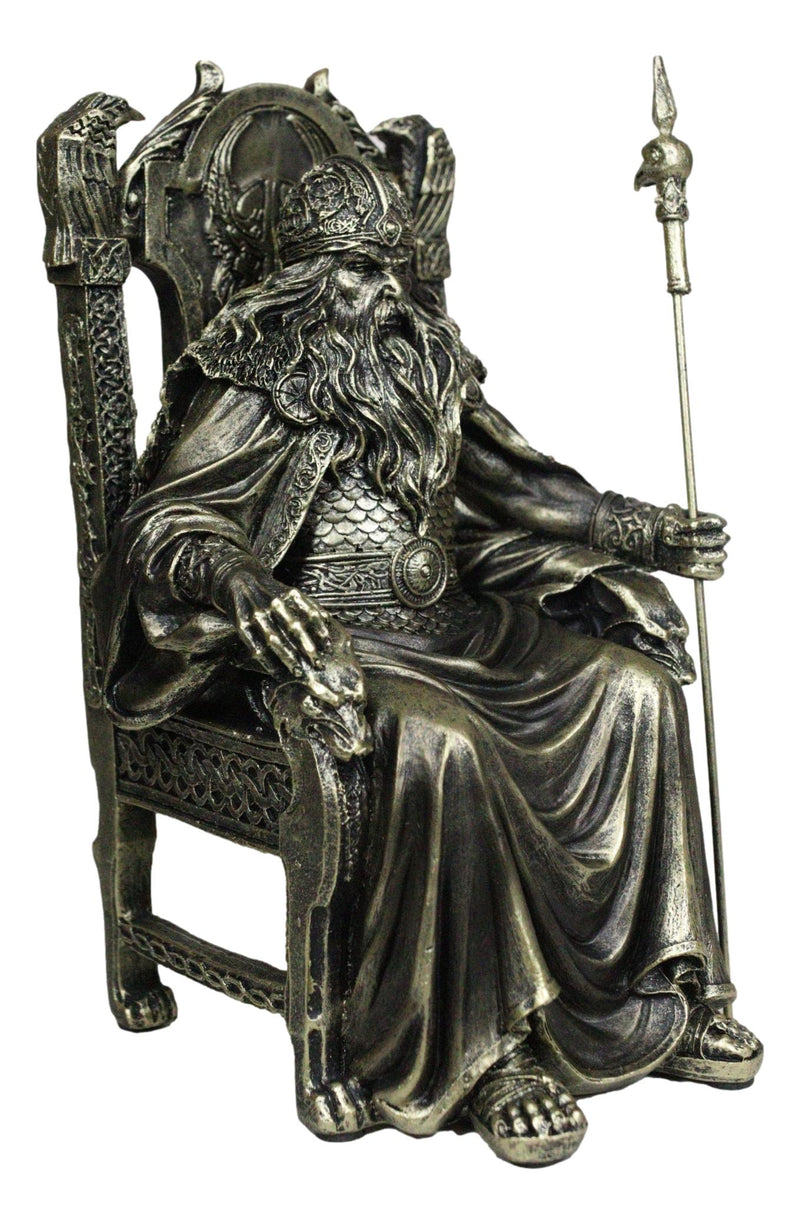 Norse Viking Odin The Alfather Sitting On A Throne with Raven Spear Statue