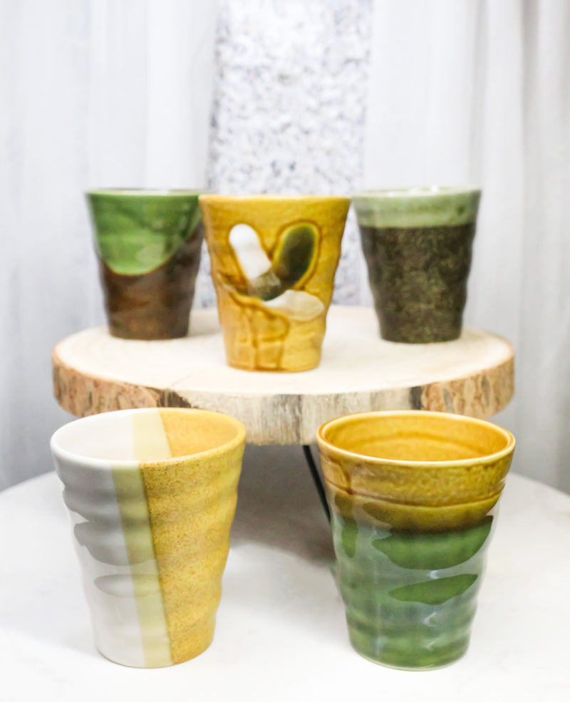 Abstract Art Tenmoku Glazed Ceramic 10oz Coffee Tea Cup Set of 5 Made In Japan