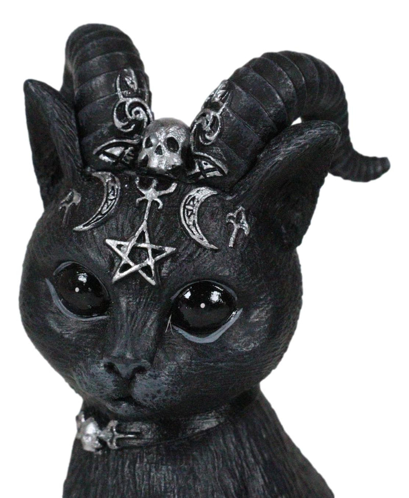 Cultic Fiends Gargoyle Cat Baphomet With Horns Triple Moon Pentagram Figurine