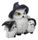Forest Arctic White Snow Owls Witch Mother with 2 Chicks Family Figurine 5" L