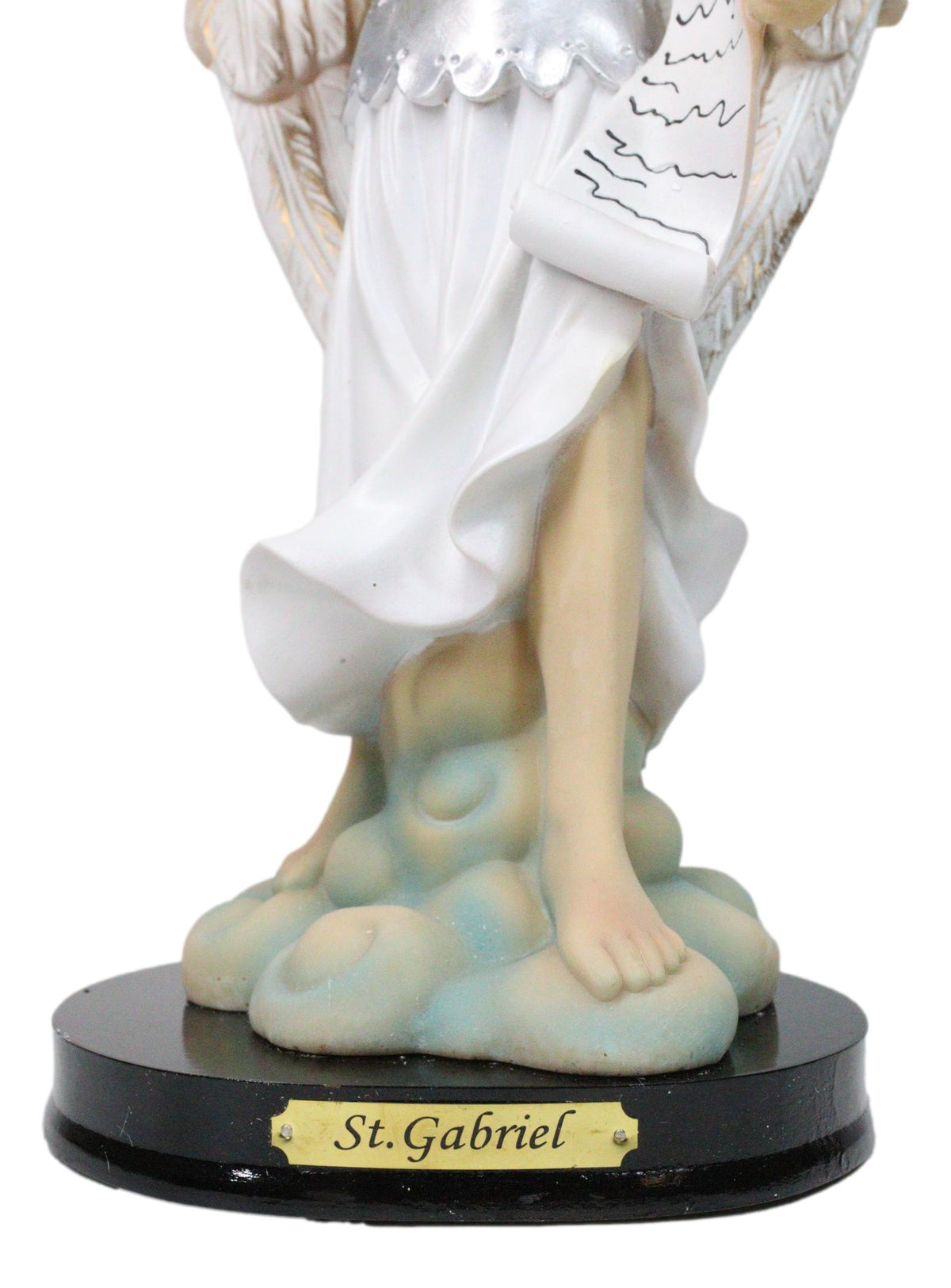 Archangel Saint Gabriel Holding Scroll and White Lotus Figurine With Base 12"H
